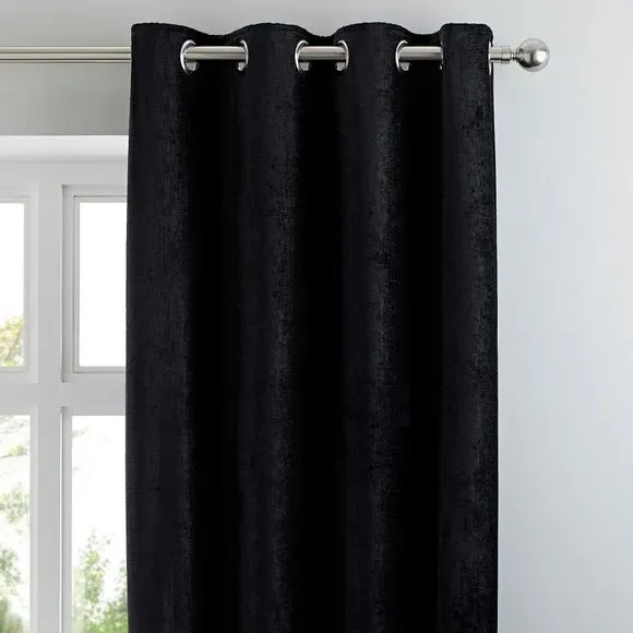 Eyelet Curtains Fully Lined - Black, Chenille