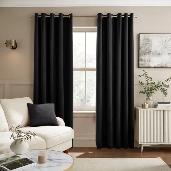 Eyelet Curtains Fully Lined - Black, Velour