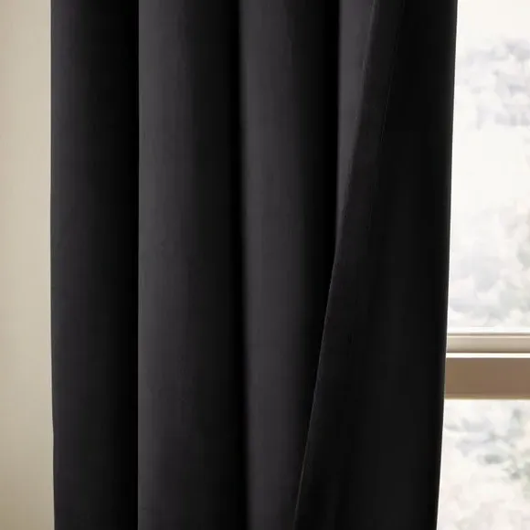 Eyelet Curtains Fully Lined - Black, Velour