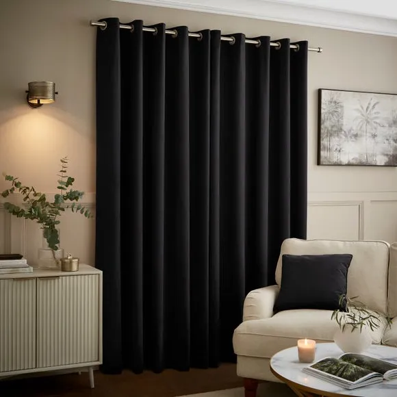 Eyelet Curtains Fully Lined - Black, Velour
