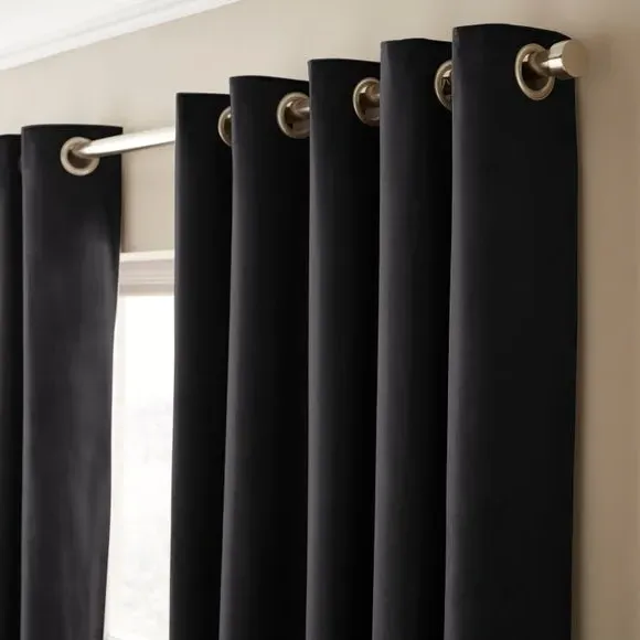 Eyelet Curtains Fully Lined - Black, Velour