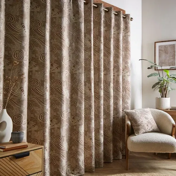 Eyelet Curtains Fully Lined - Caramel, Jacquard