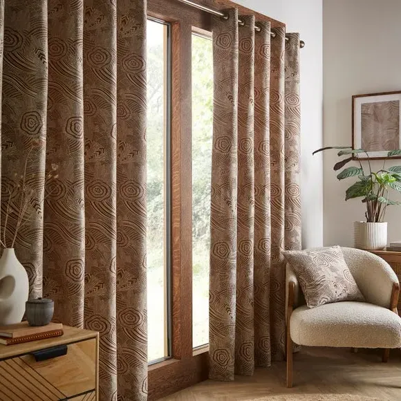 Eyelet Curtains Fully Lined - Caramel, Jacquard