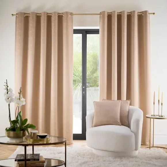 Eyelet Curtains Fully Lined - Champagne, Jacquard