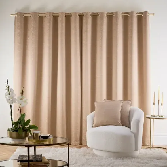 Eyelet Curtains Fully Lined - Champagne, Jacquard