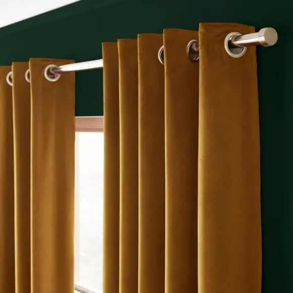 Eyelet Curtains Fully Lined - Gold, Velour product