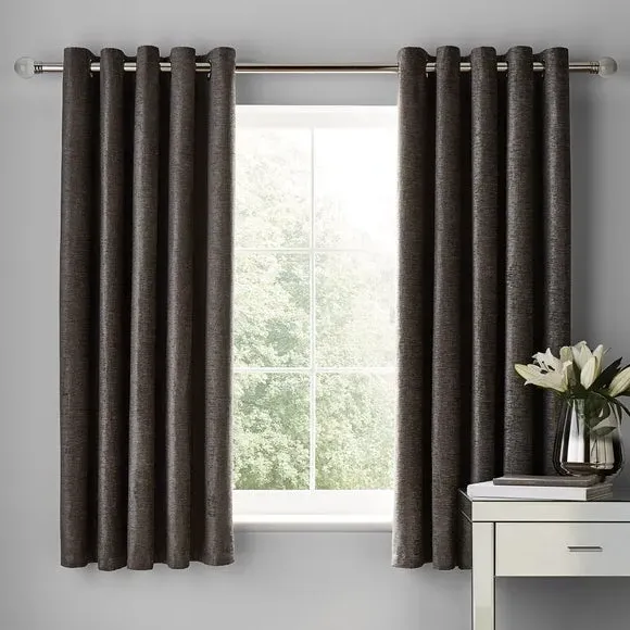 Eyelet Curtains Fully Lined - Grey, Chenille