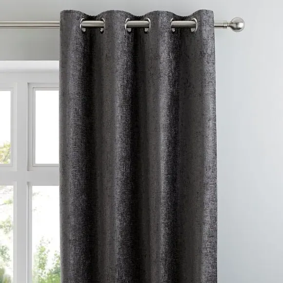 Eyelet Curtains Fully Lined - Grey, Chenille