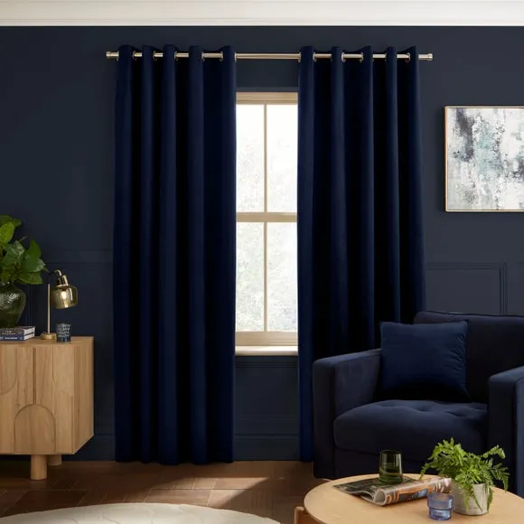 Eyelet Curtains Fully Lined - Ink, Velour