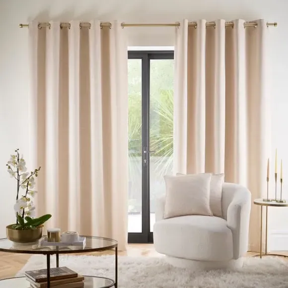 Eyelet Curtains Fully Lined - Natural, Jacquard
