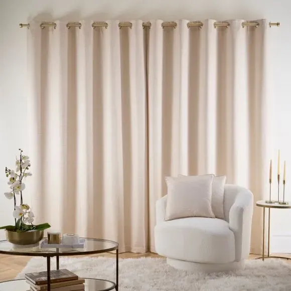 Eyelet Curtains Fully Lined - Natural, Jacquard