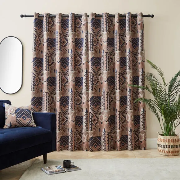Eyelet Curtains Fully Lined - Navy, Chenille