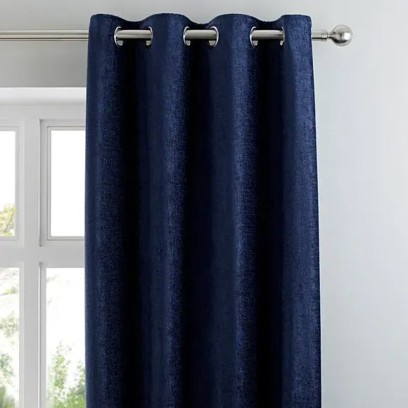 Eyelet Curtains Fully Lined - Navy, Chenille
