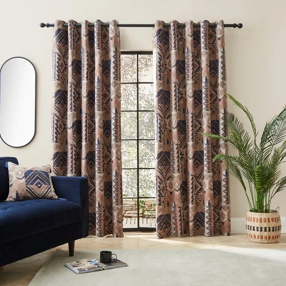 Eyelet Curtains Fully Lined - Navy, Chenille