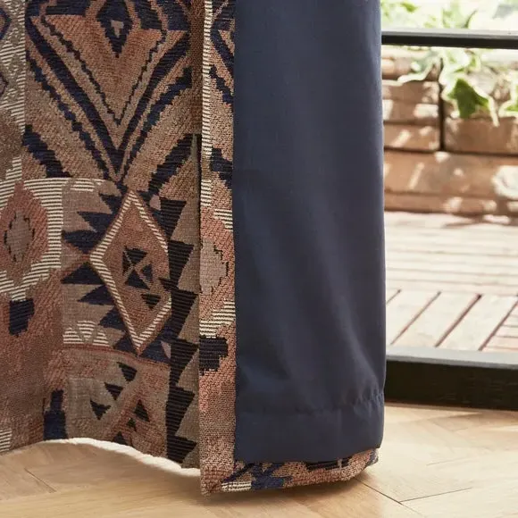 Eyelet Curtains Fully Lined - Navy, Chenille