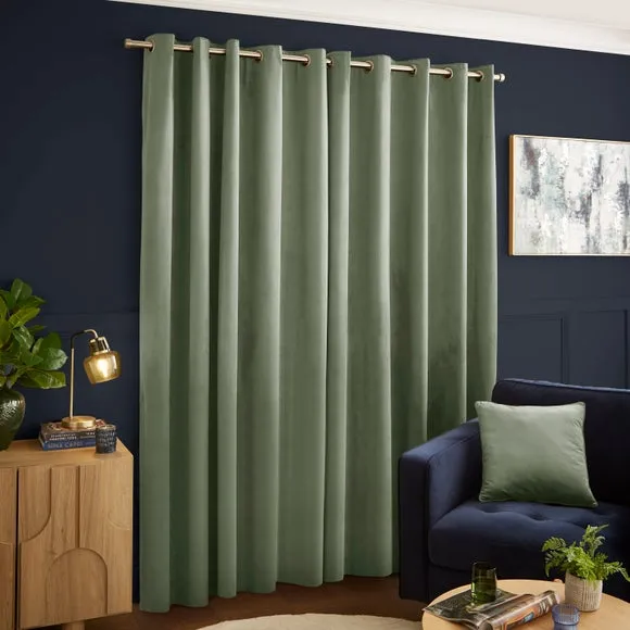 Eyelet Curtains Fully Lined - Sage, Velour