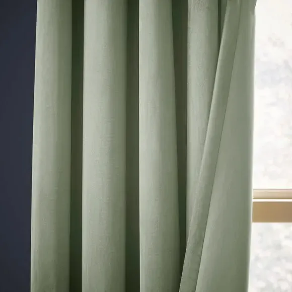Eyelet Curtains Fully Lined - Sage, Velour