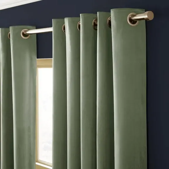 Eyelet Curtains Fully Lined - Sage, Velour