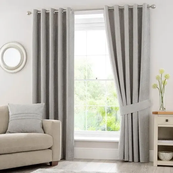 Eyelet Curtains Fully Lined - Silver, Chenille