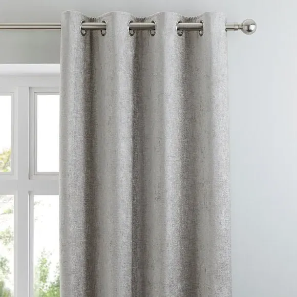 Eyelet Curtains Fully Lined - Silver, Chenille