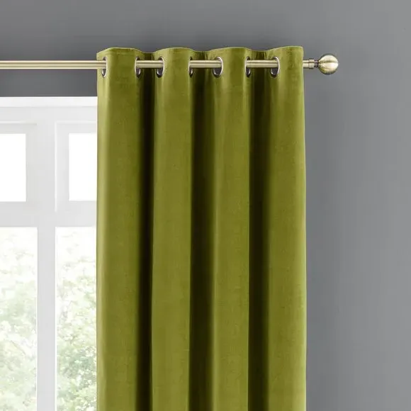 Eyelet Curtains - Moss Green, Cotton Velvet