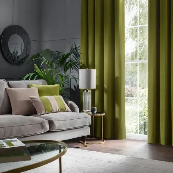 Eyelet Curtains - Moss Green, Cotton Velvet