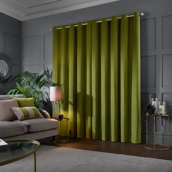 Eyelet Curtains - Moss Green, Cotton Velvet