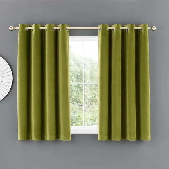 Eyelet Curtains - Moss Green, Cotton Velvet