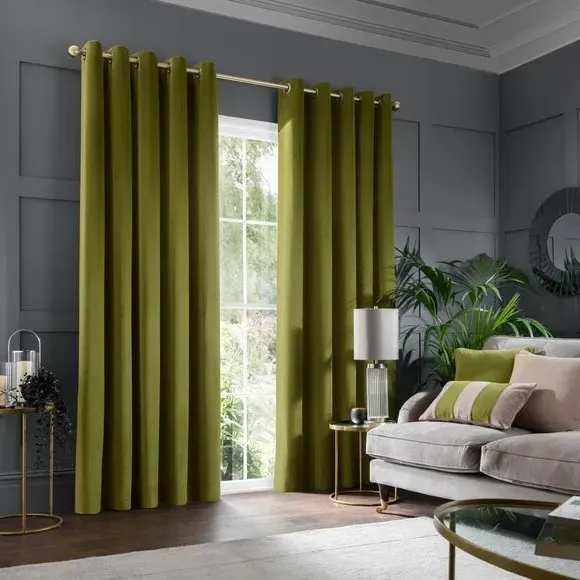 Eyelet Curtains - Moss Green, Cotton Velvet image