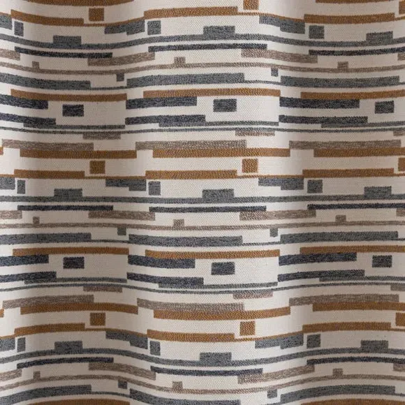 Eyelet Curtains with Abstract Pattern - Ochre, Boucle