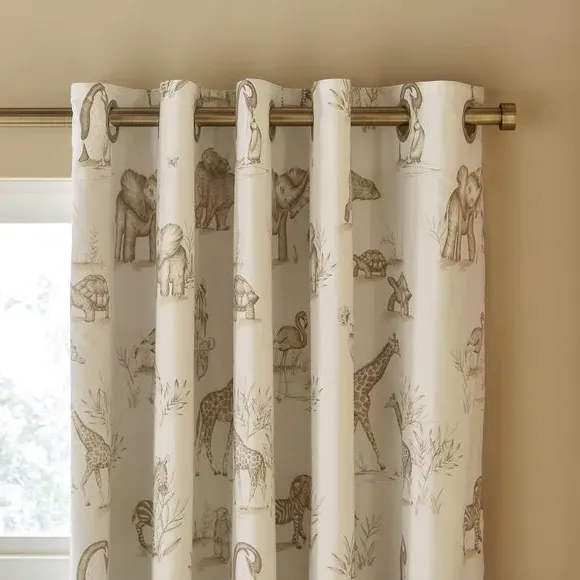 Eyelet Curtains with Animal Print - Natural, Cotton