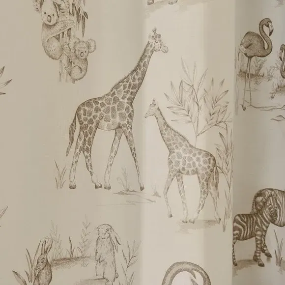 Eyelet Curtains with Animal Print - Natural, Cotton