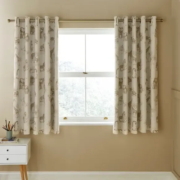 Eyelet Curtains with Animal Print - Natural, Cotton image