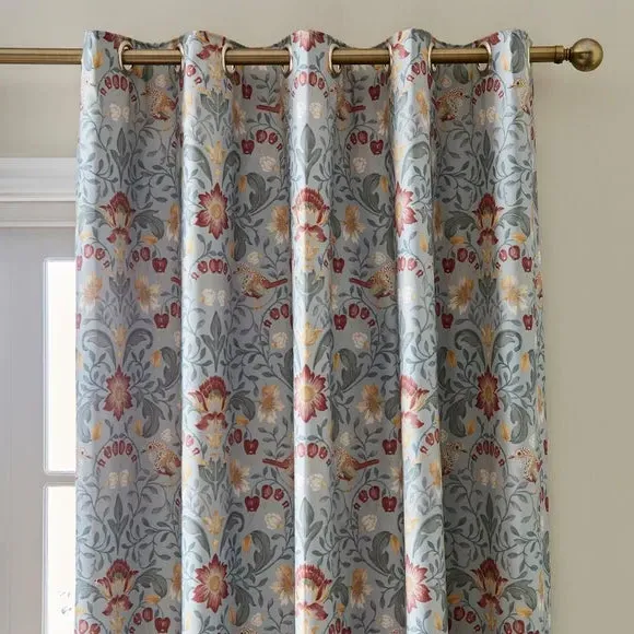 Eyelet Curtains with Arts & Crafts Print - Duck Egg, Cotton image
