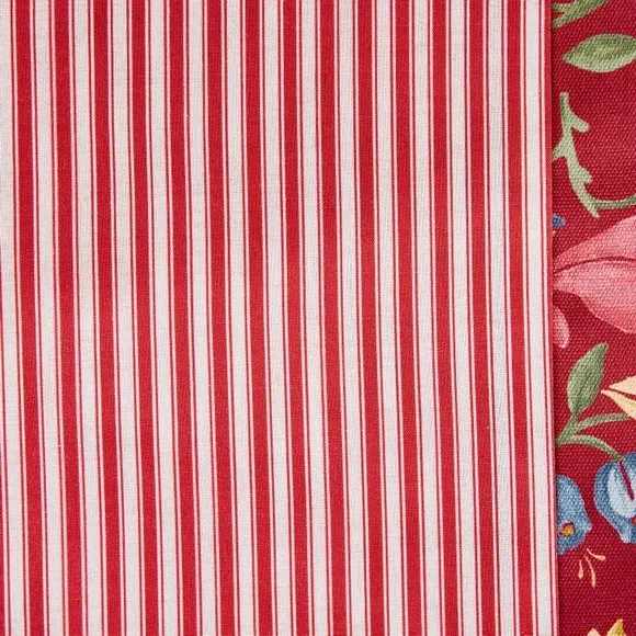 Eyelet Curtains with Arts & Crafts Print - Red, Cotton