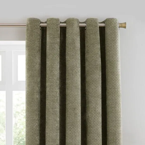Eyelet Curtains with Basketweave - Olive, Chenille