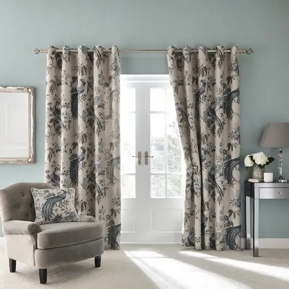 Eyelet Curtains with Bird Design - Duck Egg