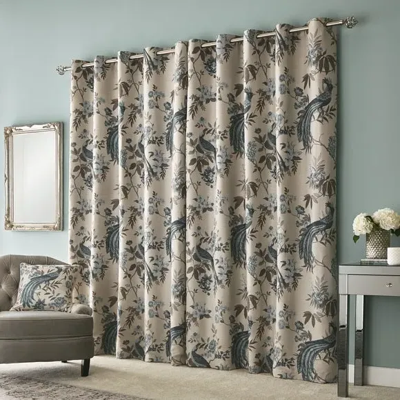 Eyelet Curtains with Bird Design - Duck Egg