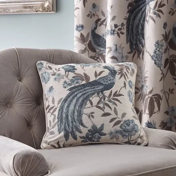 Eyelet Curtains with Bird Design - Duck Egg