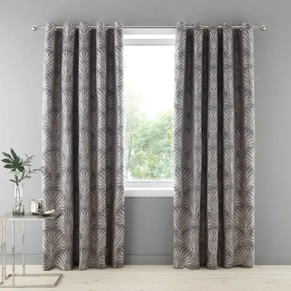 Eyelet Curtains with Blackout - Charcoal, Jacquard