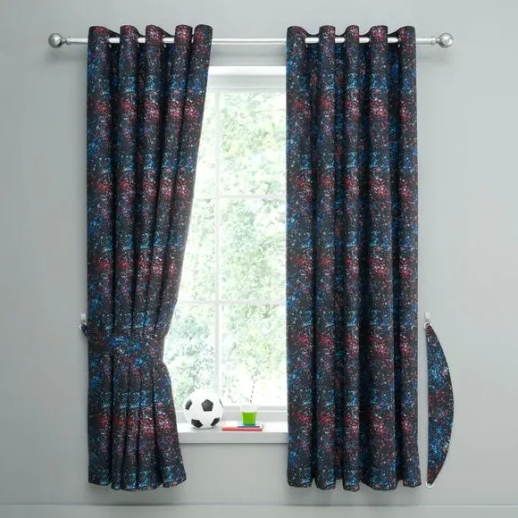 Eyelet Curtains with Blackout Lining - Black