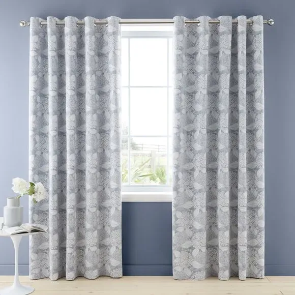 Eyelet Curtains with Blackout Lining - Blue, Cotton