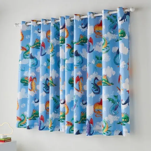 Eyelet Curtains with Blackout Lining - Blue, Cotton