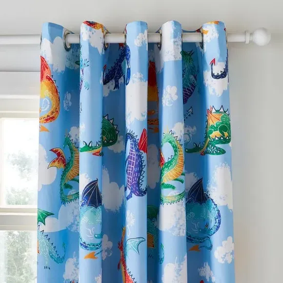 Eyelet Curtains with Blackout Lining - Blue, Cotton image