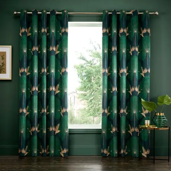 Eyelet Curtains with Blackout Lining - Green, Velour