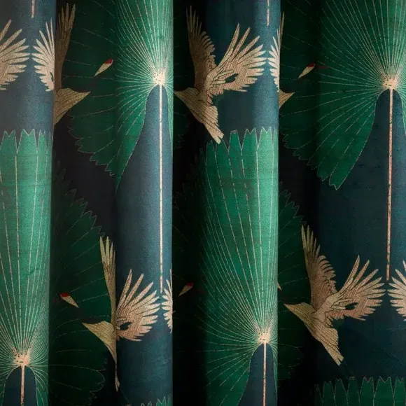 Eyelet Curtains with Blackout Lining - Green, Velour
