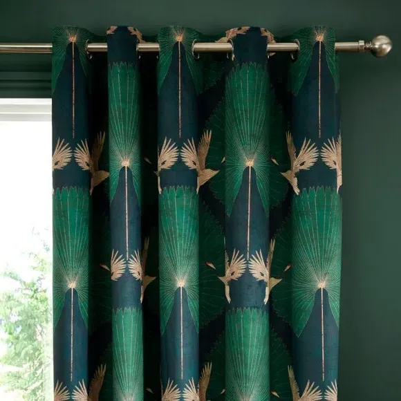 Eyelet Curtains with Blackout Lining - Green, Velour image
