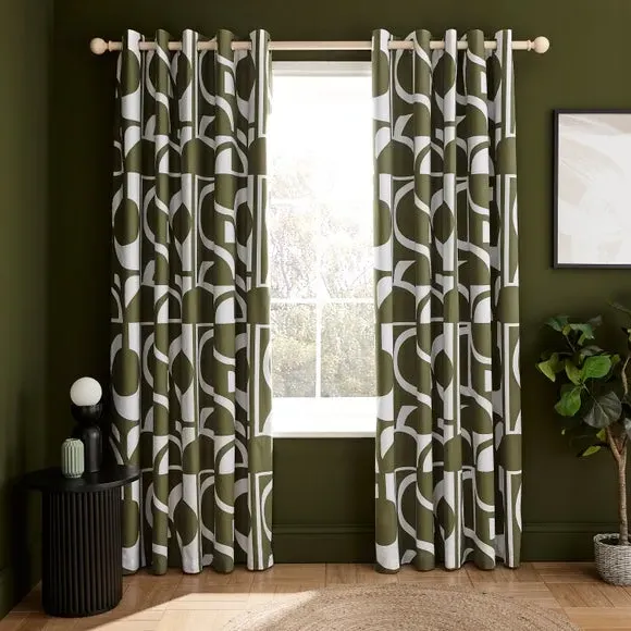 Eyelet Curtains with Blackout Lining - Olive
