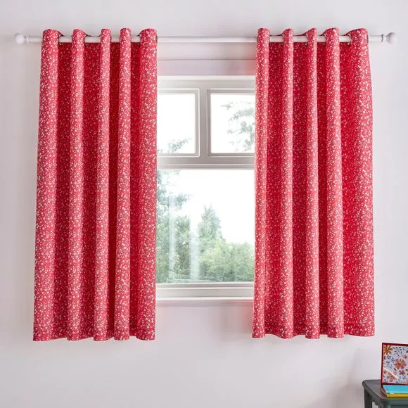 Eyelet Curtains with Blackout Lining - Pink, Cotton