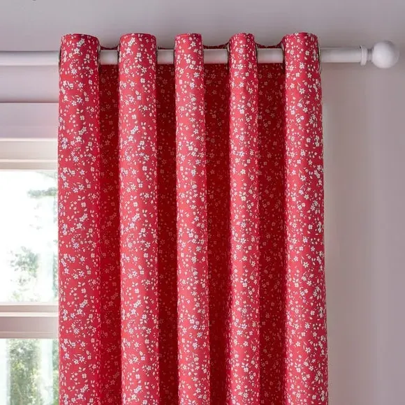Eyelet Curtains with Blackout Lining - Pink, Cotton image